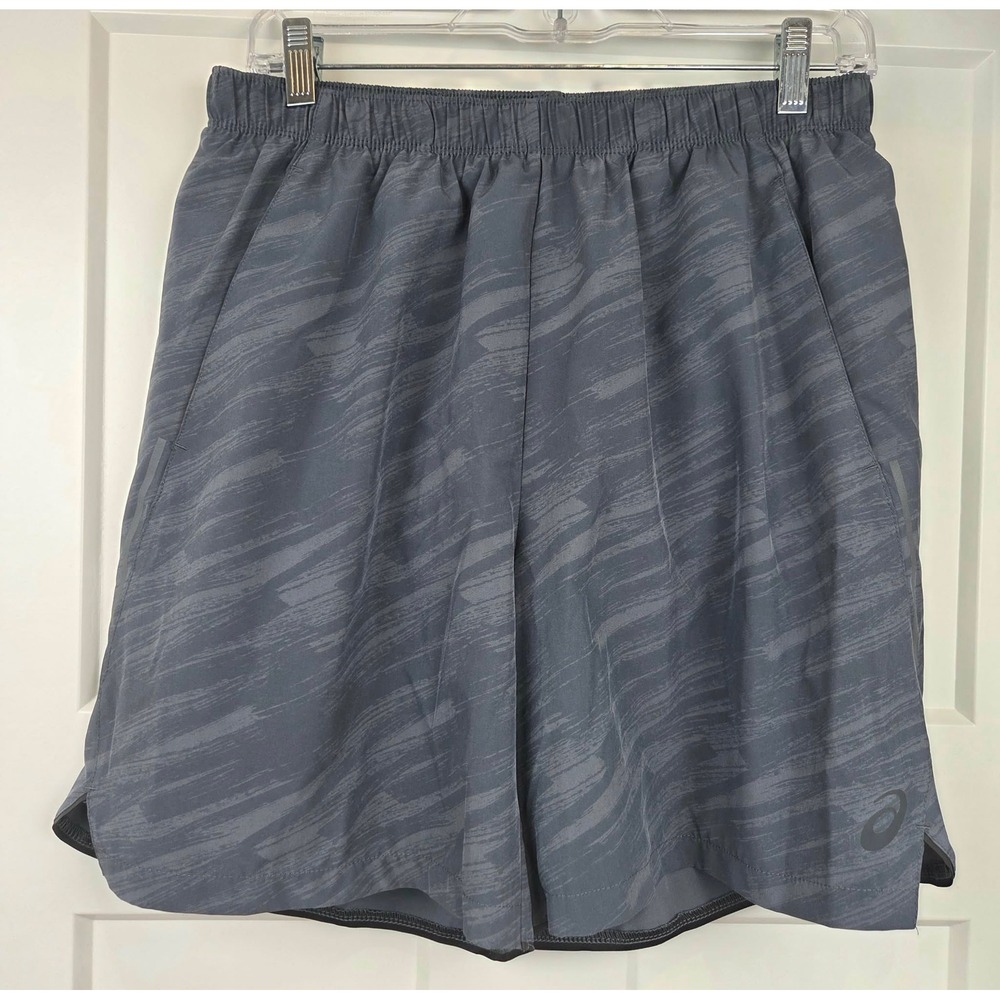 ASICS Men's Running Shorts Gray Elastic Waist Drawstring Athletic Size Large
